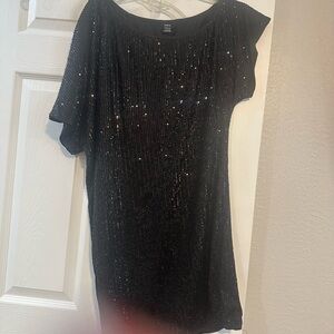 H&M Black Sequin Ruffled Blouse